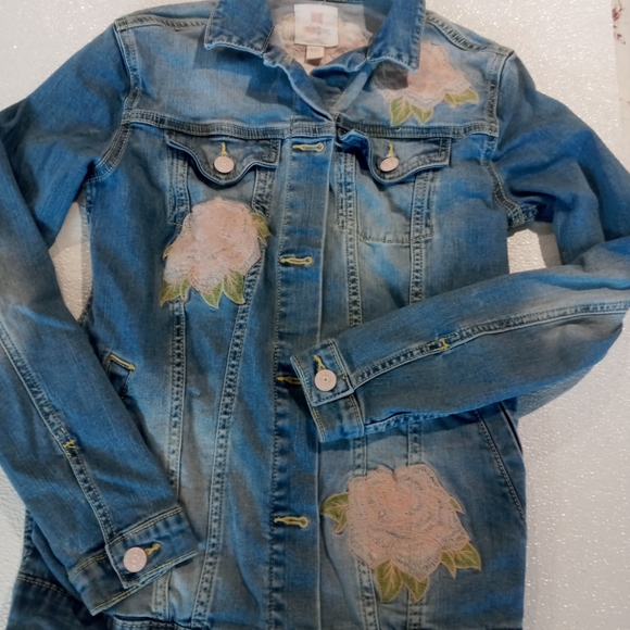 Lularoe jean jacket floral roses jaxon 